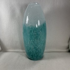 Vtg Handblown Art Glass Vase Murano Style Aqua Blue  White Air Bubble Pattern