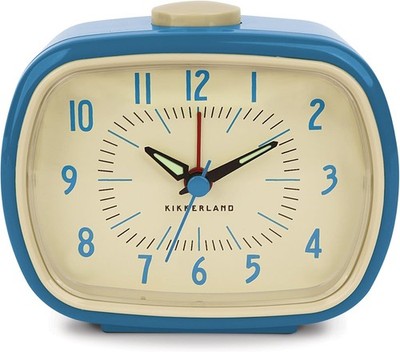 Kikkerland Retro Alarm Clock   Vintage Decor for Bedroom, 8.9x10x5.7, Blue 