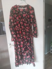 Gorgeous Sz 18 Black with Pink Flowers Wrap Dress Worn Once EXCELLENT CONDITION