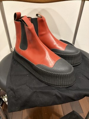 Jil Sander Platform Chelsea Boots, Red Leather, EU 41, Ridged Rubber Sole