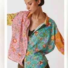 Anthropologie Love The Label Cotton Botanical Print Top Colorful Boho  Flowy