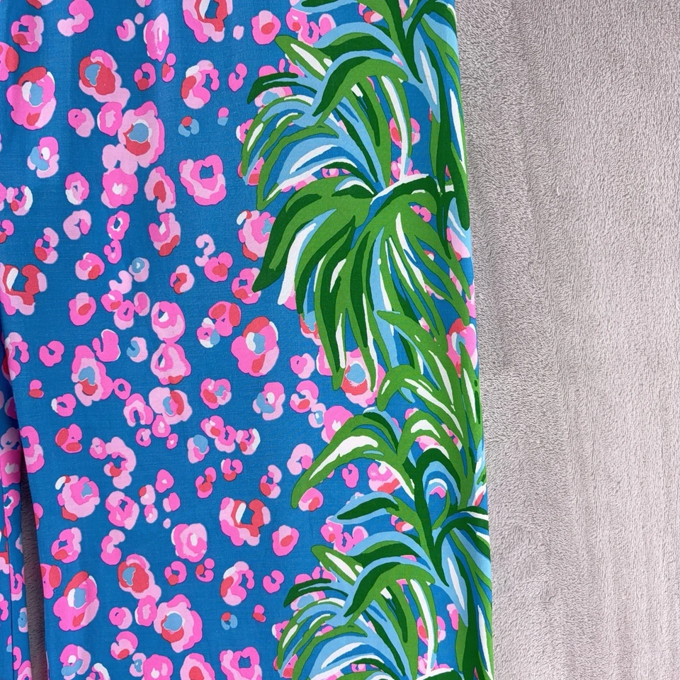 Calça Lilly Pulitzer Bal Harbour Palazzo Feminina Tamanho XL Azul Rosa Perna Larga - Imagem 4 de 4