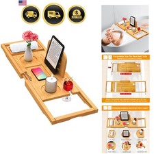 Bathtub Caddy Tray Bamboo Expandable Bath Organizer for Book Drinks Toiletries