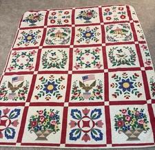 Handmade Flower Applique Quilt American Eagle Flag 70 x86