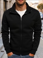 Sudadera para hombre negra con cuello alto cremallera chaqueta casual