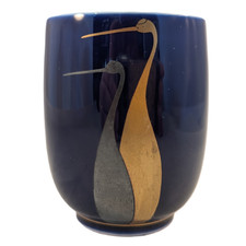 Japanese Fukagawa Seiji Arita Blue Porcelain Tea Cup Gold  Silver Cranes