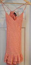MINKPINK Pink Floral Lace Mini Dress Sleeveless V-Neck Strappy Ruffle Hem S