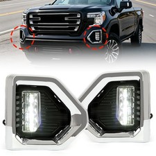 Pair Led Fog Lights Lamps Wchrome Bezels For Gmc Sierra 1500 At4 Denali 2019-22 Pair Led Fog Lights Lamps Wchrome Bezels For Gmc Sierra 1500 At4 Denali 2019-22