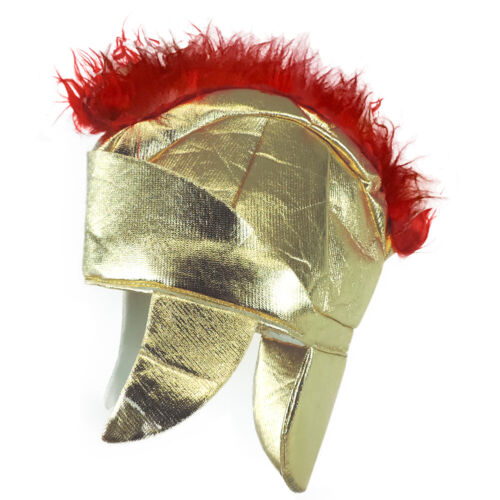 Plush Roman Trojan Warrior Spartan Soldier Gold Lamé Costume Helmet w/ Red Crest - Picture 1 of 5