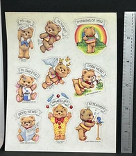 Vintage 1981 hallmark Sticker Sheet Teddy Bears Words Rainbow
