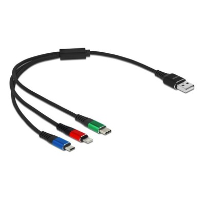 Delock USB Ladekabel 3 in 1 Typ-A zu Lightning  / Micro USB / USB Type-C  30 cm