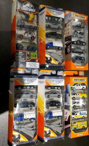Matchbox 5 Pack Lot Of 6 Top Gun ,Jurrasic Park, Texas Police