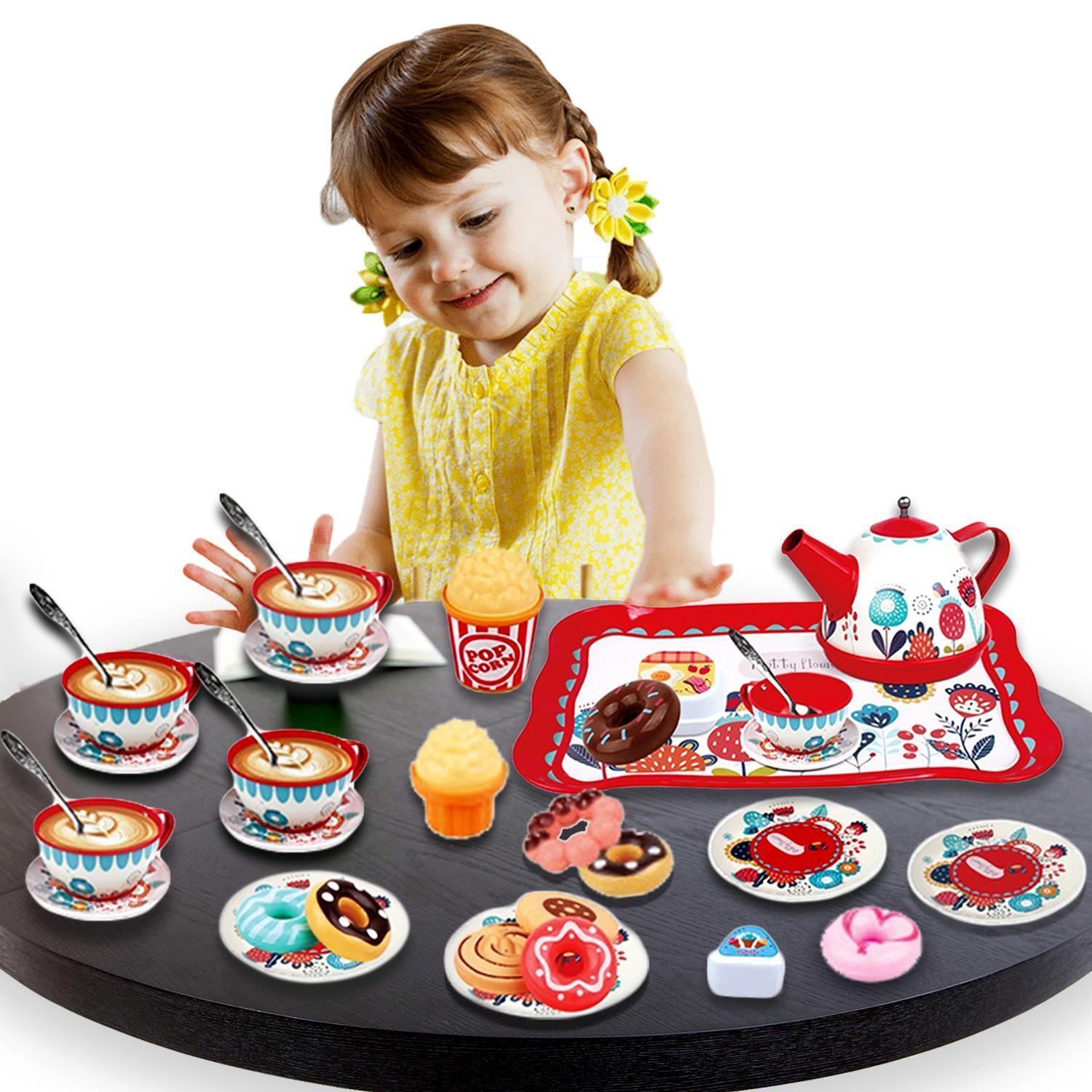30 pcs Tea Party Set Kids Pretend Kitchen Accessories Cup Cakes Muffins Toy