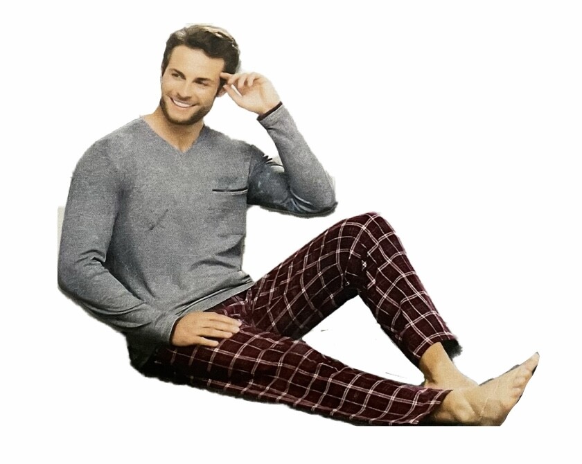 Men's Pyjamas Set Long Sleeve Top & Checked Bottoms New Soft Cotton PJs M-2XL image 3