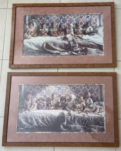 Signed LTD Steve Hanks 2 Framed Prints 1993 All in a Row & All Gone Awry
