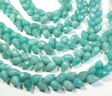 AAA Natural Amazonite Diagonal Drilled Gemstone Teardrop Faceted Beads GV-2072