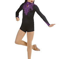 WEISSMAN Dance Costume biketard purple lace applique Hallowed Ground 11084 SA