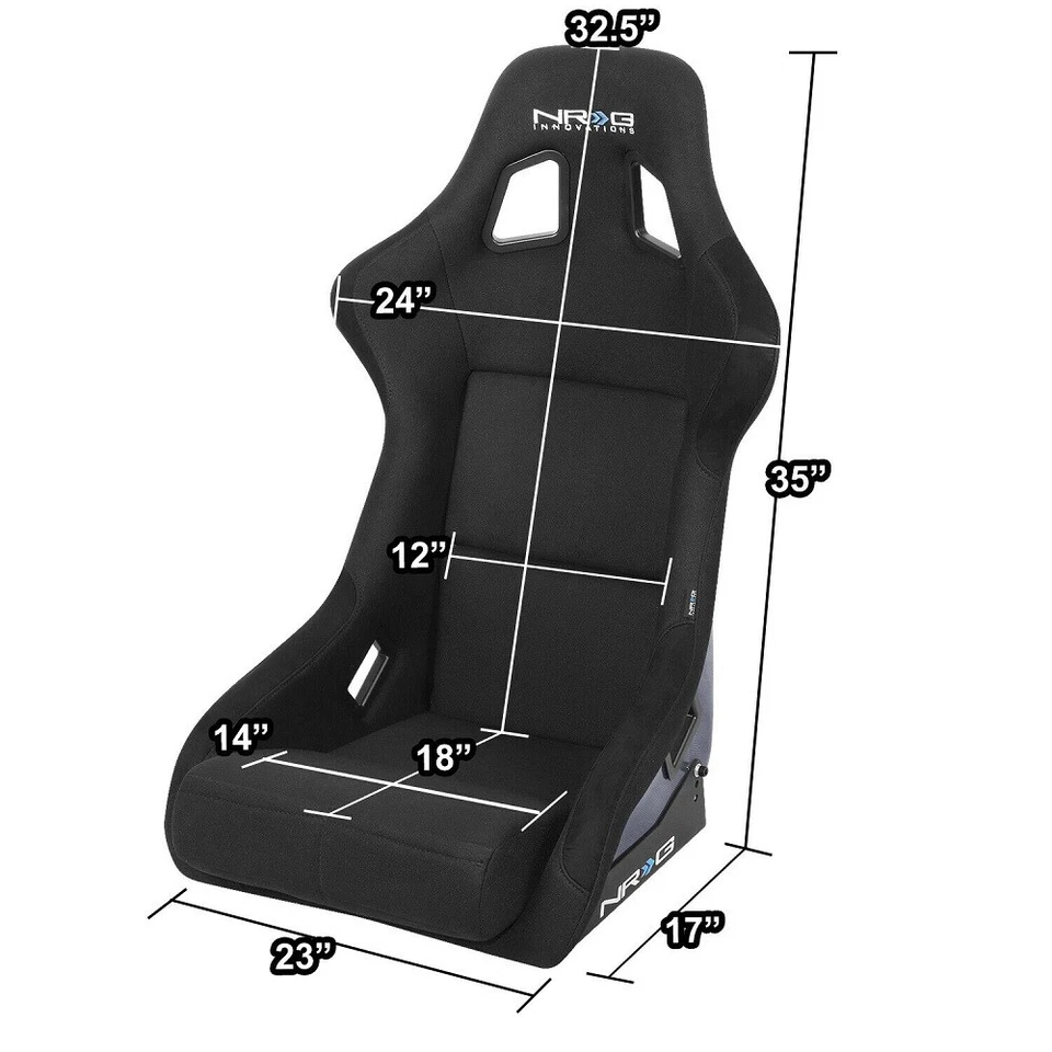NRG BLACK CARBON FIBER FIXED BACK BUCKET RACING SEAT LARGE BLACK FABRIC & SUEDE - Image 4 of 4