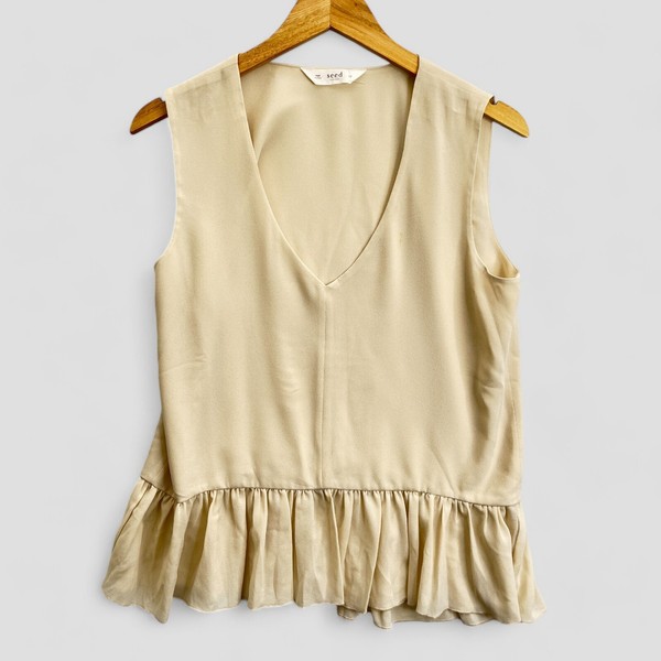 Seed Heritage Sleeveless Peplum Blouse Size 12 Cream V-Neck 100% Polyester