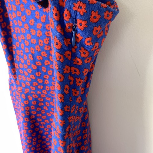 ZARA Dress Womens Small S Blue Red Floral Midi Cotton Linen Blend Straps Fitting - Picture 6 of 8