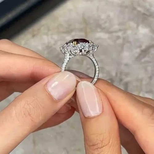 4.50CT Cushion Cut Simulated Red Ruby Women's Wedding Ring 14K White Gold Plated - Picture 3 of 4