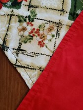 Holiday Table Runner Hand Sewn Cotton Fabric Poinsettia Flowers Reversible