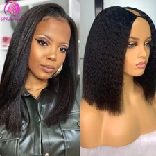 Short Bob Yaki Straight V Part Wig 100 Human Hair Brazilian Kinky U Part Wig