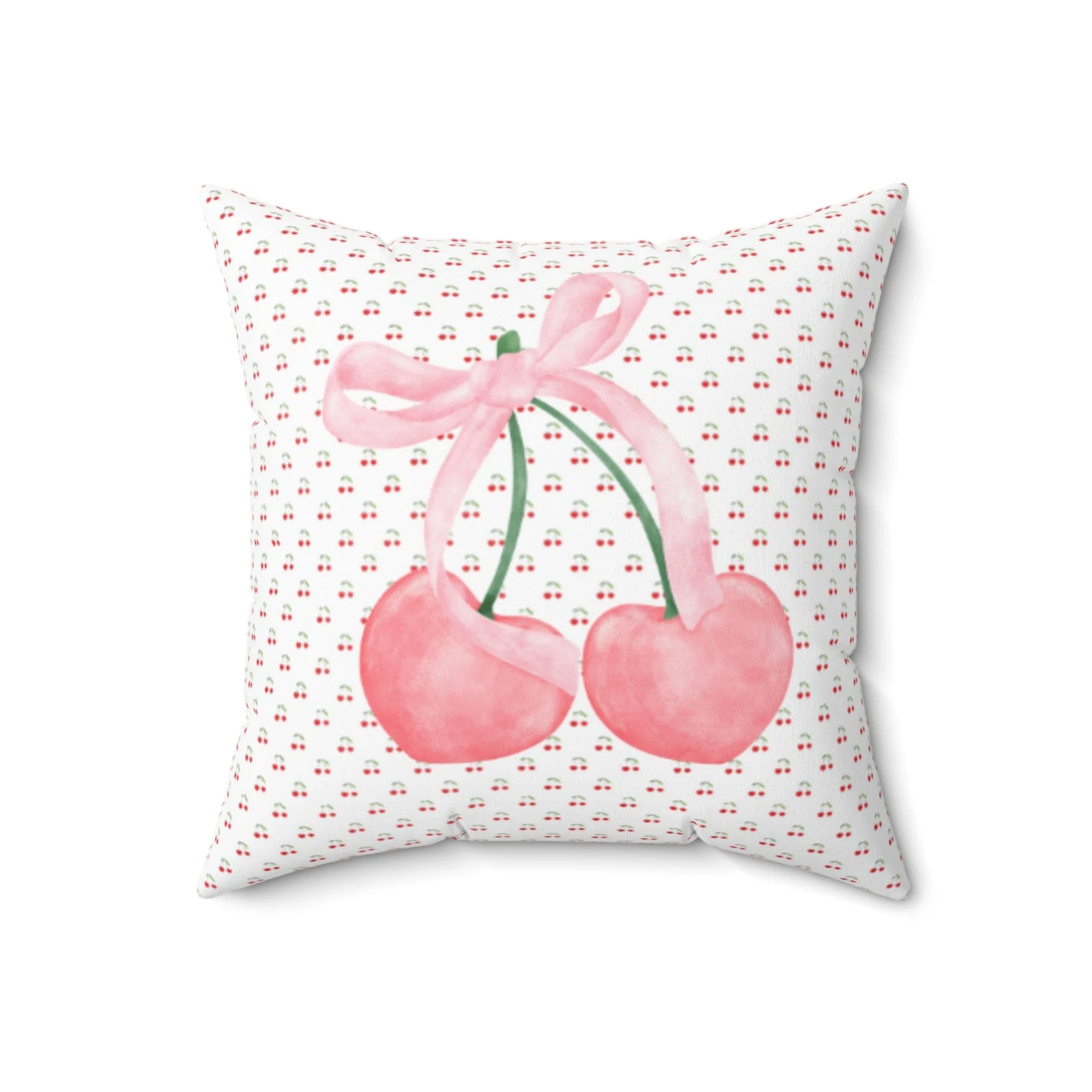Square Pillow- throw pillow, bedding pillow Coquette Cherries and bows