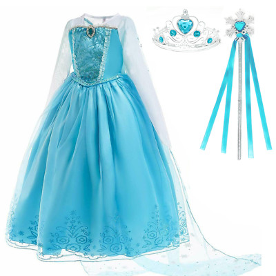 Enchanting Elsa Inspired Costume Dress for Girls   with Tiara and Snowflake Wand