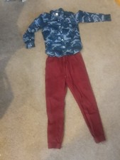 NEW LOT Set Outfit Boys Gap Long Sleeve Camo Blue Shirt  Red Pants L 10-12