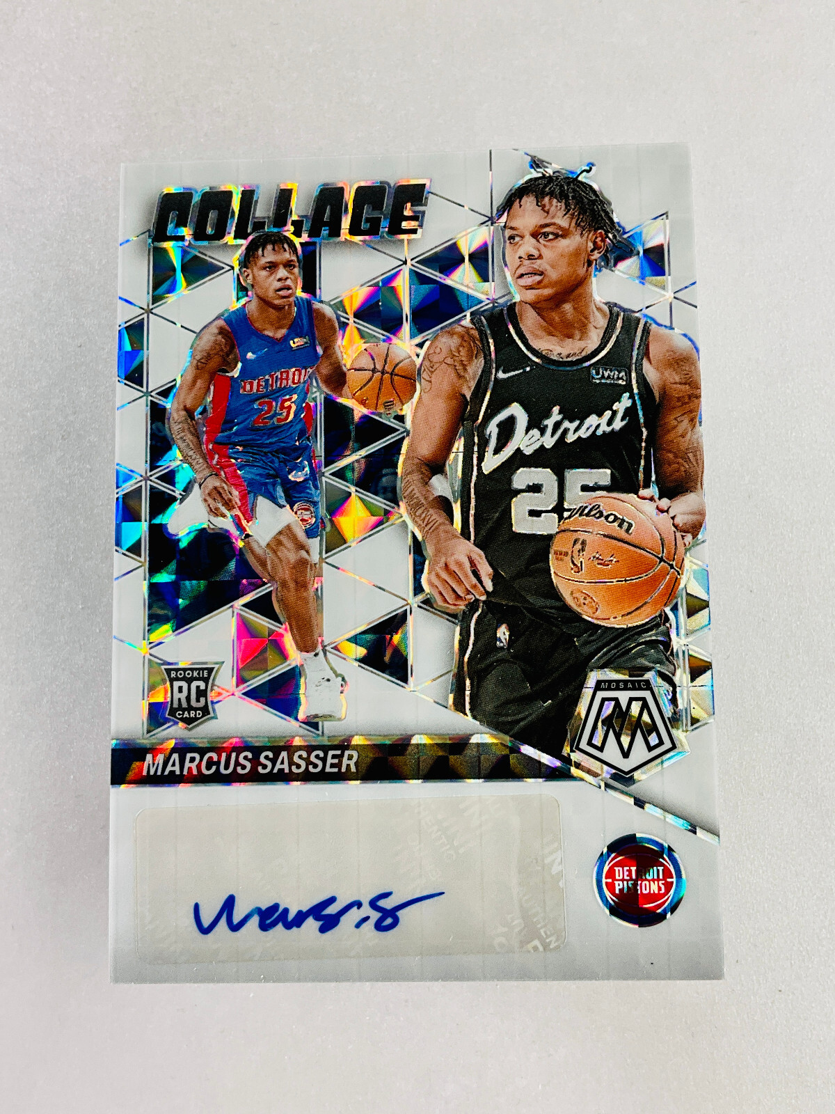 Marcus Sasser 2023-24 Panini Mosaic /25 Auto White Collage RC #CM-SAS