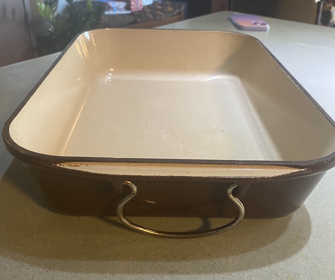 VINTAGE Le Creuset LARGE 15x10 Brown Lasagna Baking Pan SWING HANDLE