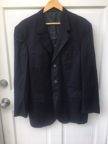 Guy Laroche, VINTAGE 1970s Guy LaRoche Fine Wool Italian Blazer XL Super 120s Dark Navy