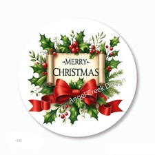 Merry Christmas Holly Berries Favors Scrapbook Stickers Envelope Seals Labels