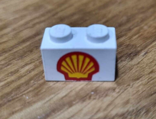 Vintage Lego White 1 x 2 with Shell Logo 1 3004p60