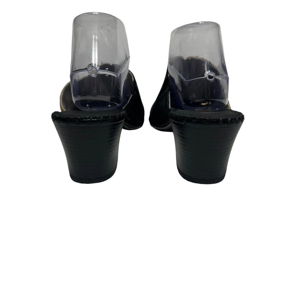 Mules La Plume Parche Negro Estampado Guepardo Cuero Tacón Bloque Talla EU 41 Foto 4 de 4