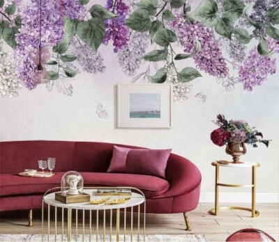 3D Purple Flower Branch ZHUA31 Wallpaper Wall Murals Removable Self-adhesive Ann