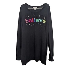 CJ Banks Believe Embellished Sweater Womens Size 2X Black Christmas Holiday Knit
