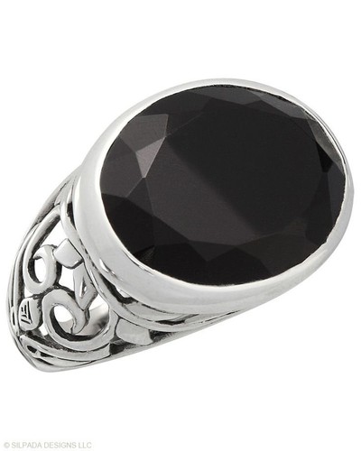 Anello SILPADA R2045 argento sterling calcedonio fumè vortice filigrana taglia 7 onice WOW - Foto 6 di 12
