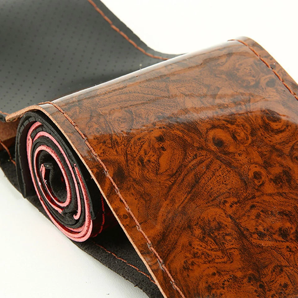 Peach Wood DIY Leather Steering Wheel Cover Non-Slip Universal Car Accessories — 第 2/4 张图片