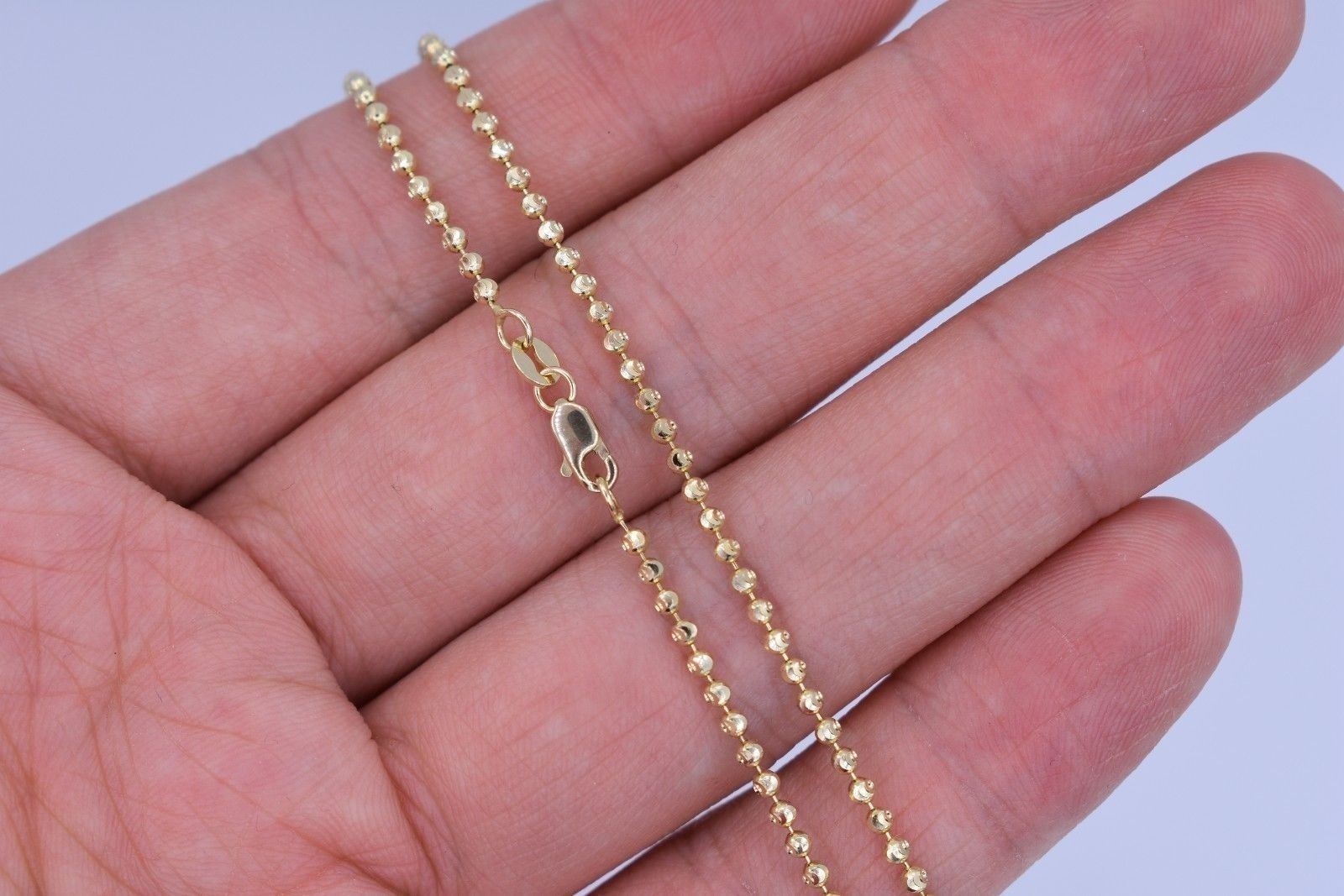 2mm Solid Half Moon Diamond Cut Bead Ball Chain Necklace REAL 14K