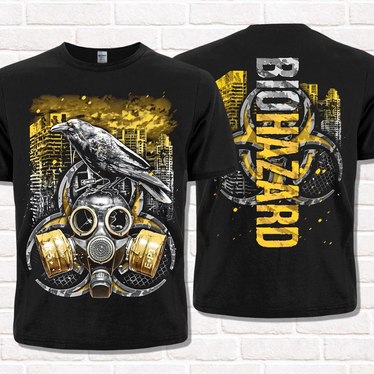 Postapocalypse style black Biological Hazard sign, gas mask and 