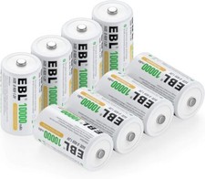 EBL Pack of 8 10000mAh Ni-MH D Cells Rechargeable Batteries, Battery Case