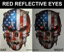 USA AMERICAN FLAG SKULL REFLECTIVE EYES STICKER DECAL CAR TRUCK WINDOW PATRIOTIC
