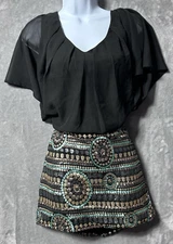 As U Wish Black Sequin Mini Dress Size L Flutter Sleeve V-Neck Party Dress