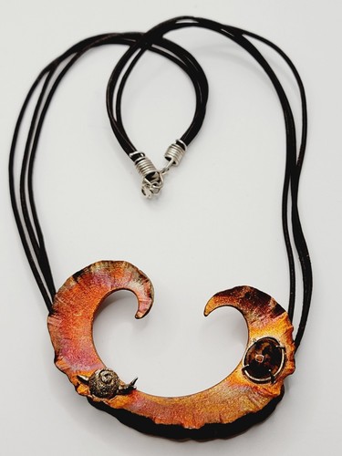 Collar de cuerda brutalista caracol ámbar plata 950 cobre Héctor Salgado vintage 20" - Imagen 2 de 10
