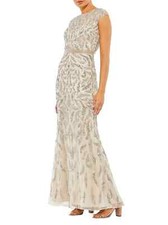 Mac Duggal Nude Silver Beaded Paisley Sleeveless Trumpet Gown Size 8 $698