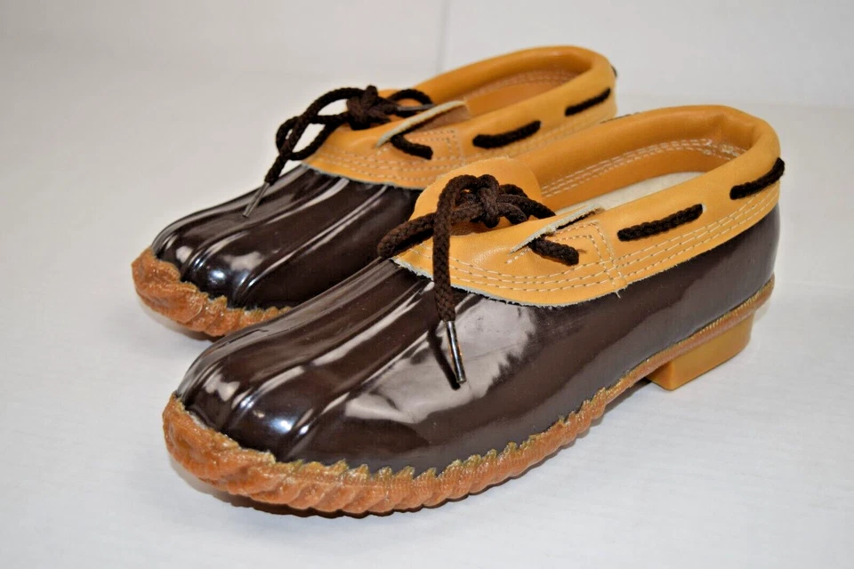 Zapatos de pato de cuero de goma de colección 8W años 70 marrón brillante suelas pesadas forro de mezcla de lana Foto 3 de 4