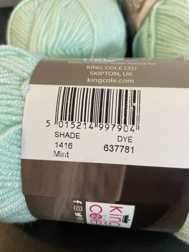 King Cole CHERISHED Baby DK Yarn: 3 Skeins 100g Ea. Color 1416 Named: “MINT” - Picture 5 of 6