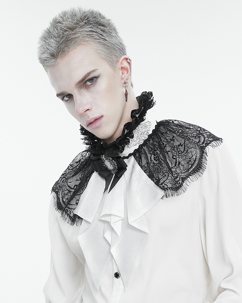 Devil Fashion Mens Gothic Steampunk Jacquard Lace Cravat Tie Jabot White Black